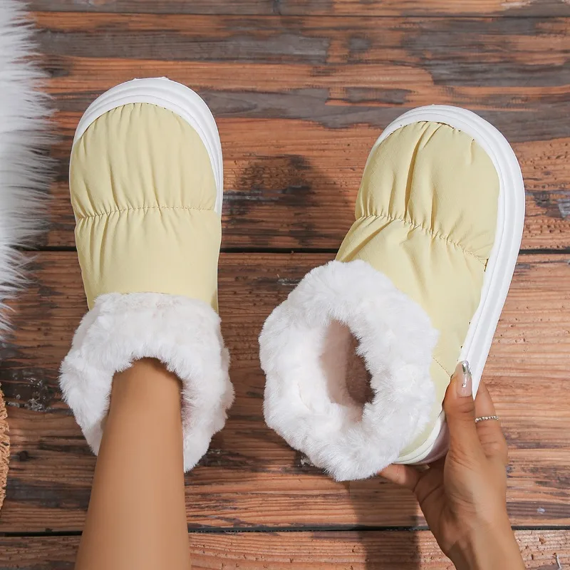 

2023 New Winter Women's Plush Fashion Solid Color Home Neutral Thick Flat Shoes Warm Cotton Snow Ground Warm Women's Boots