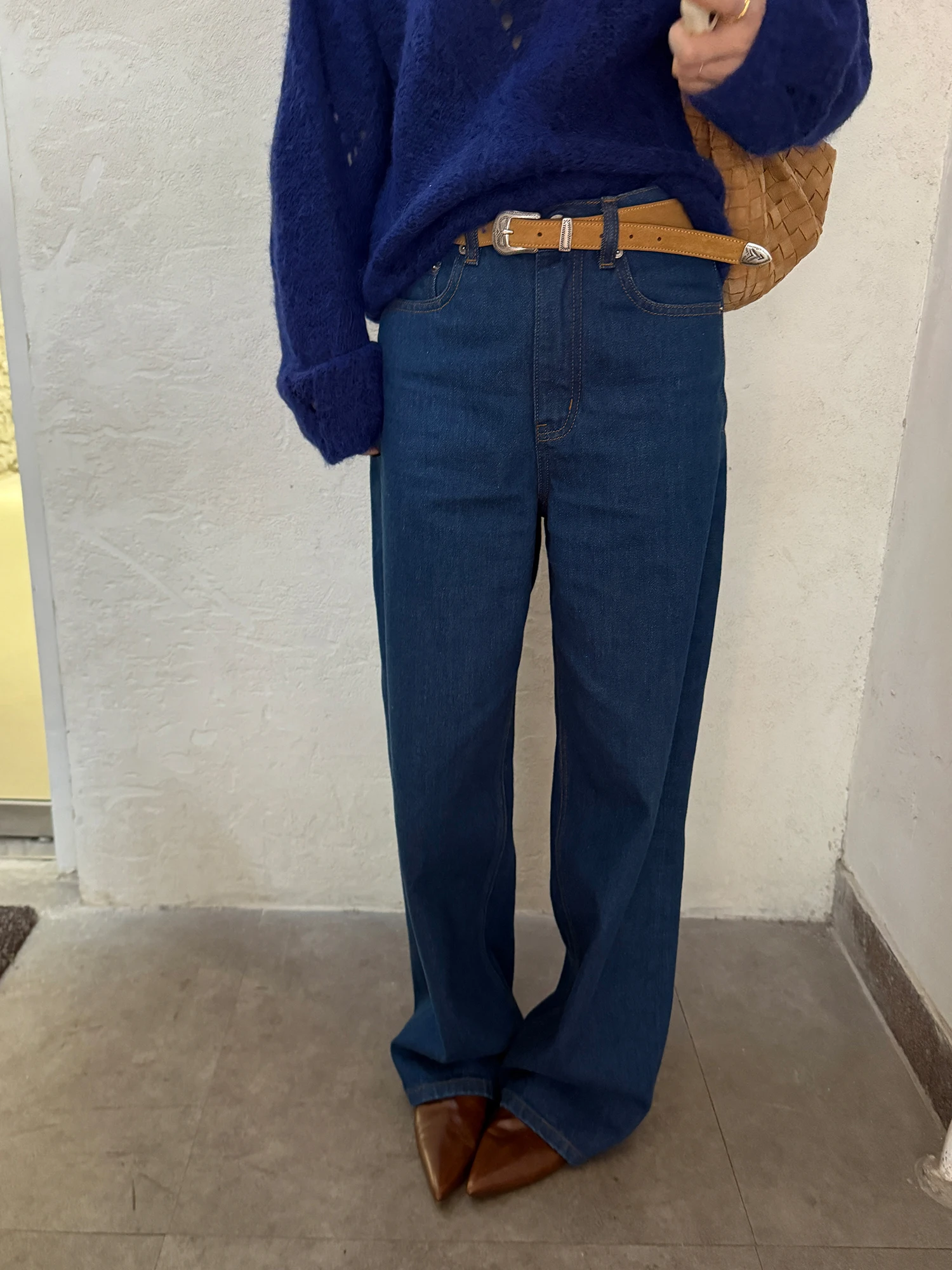 

WXLSTUDIO Silent Sea Breeze Deep Indigo Washed Denim Pants Women's Straight Leg Cotton Jeans Spring New Style Bamboo Texture