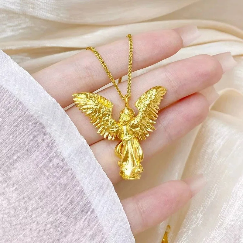 

Luxury 24K 9999 Pure Gold real gold Women's Guardian Angel Light Luxury Fashion Exquisite Necklace