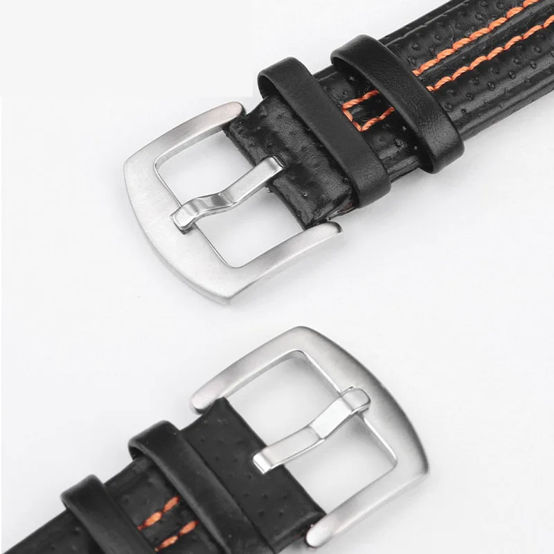 For Seiko Sportura Series Original Black Orange Line Genuine Leather Watch Strap 15x27mm SNL021P1 SNL029P2 SNA595P2 watchbands