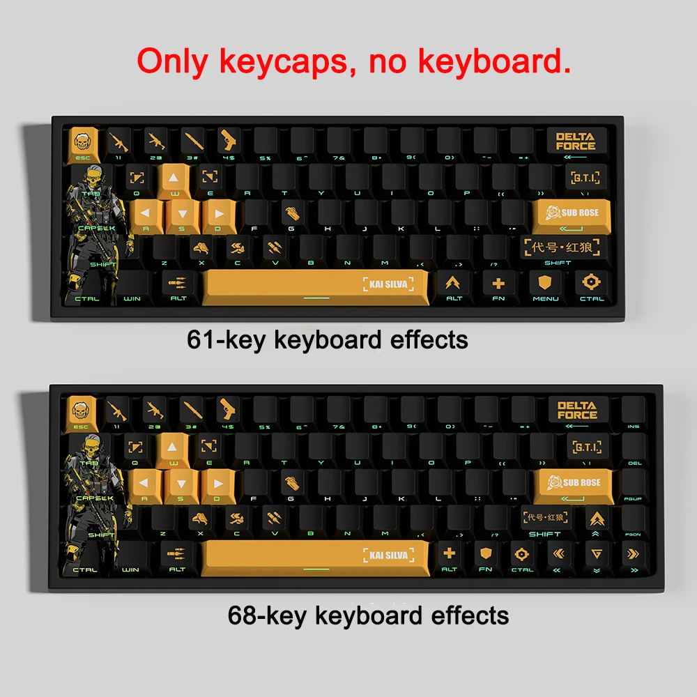 Delta Force keycaps Kai Silva Stinger Luna 61-68 Keys 75% Cherry Profile Standard PBT Dye Sub Keycaps Gaming Accessories keycaps