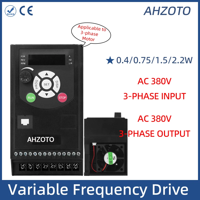 

380V VFD 0.4-2.2KW Input Three-phase 380V Output Three-phase 380V Motor Speed Controller Adjustable Frequency Driver AC Inverter