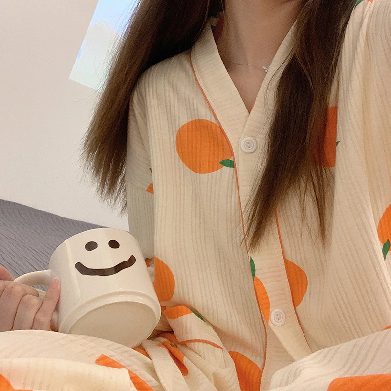 Spring Autumn Pajamas Set for Women Thin Cotton Fashion Print Women Long Sleepwear Set Home Clothes Women Female Nightwear Pjs