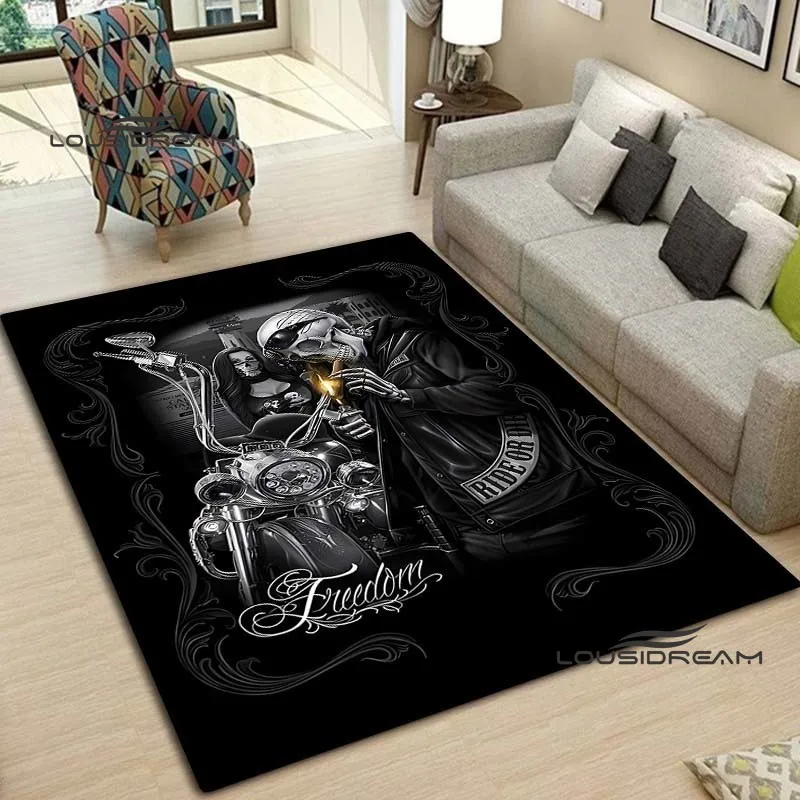 Skeleton Motorcycle Carpet and Rug Ride or Die Skull flannel Living room Bedroom Large area soft rug Home Children room floorMat