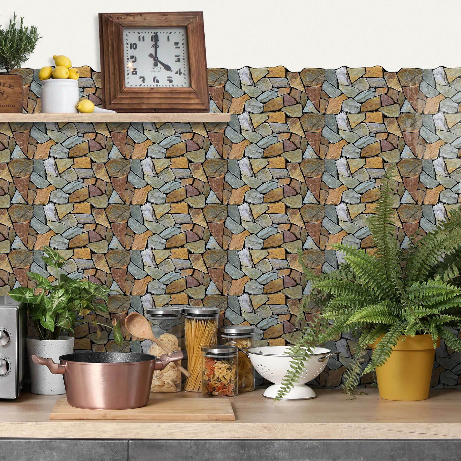 

6/12/24 pieces of 3D imitation stone wall stickers, retro multi-color three-dimensional texture indoor wall decoration stickers