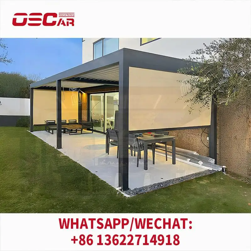 

Наружный моторизованный солнцезащитный тент, всплывающая структура для ресторана и патио, пергола