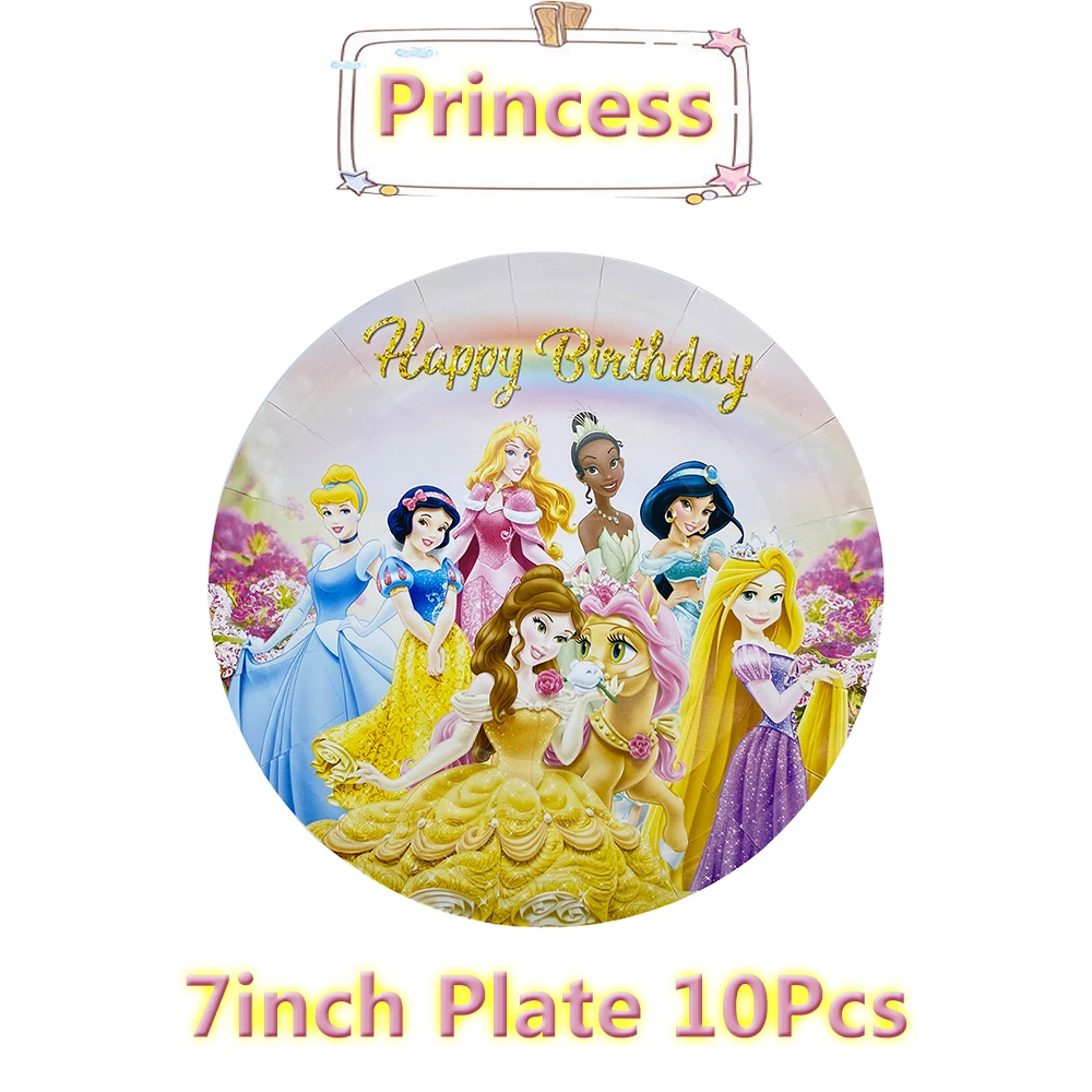 Disney Six Princesses Party Supplies Snow White Cinderella Aurora Ariel Kid Birthday Scene Layout DIY Gift Party Decor Tableware