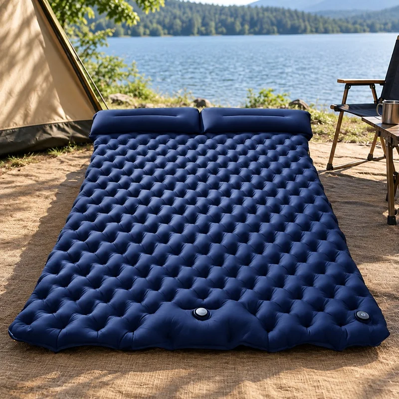 Portable Double-Layer Inflatable Sleeping Mat, Lightweight Foldable Air Bed for Camping and Road Trips