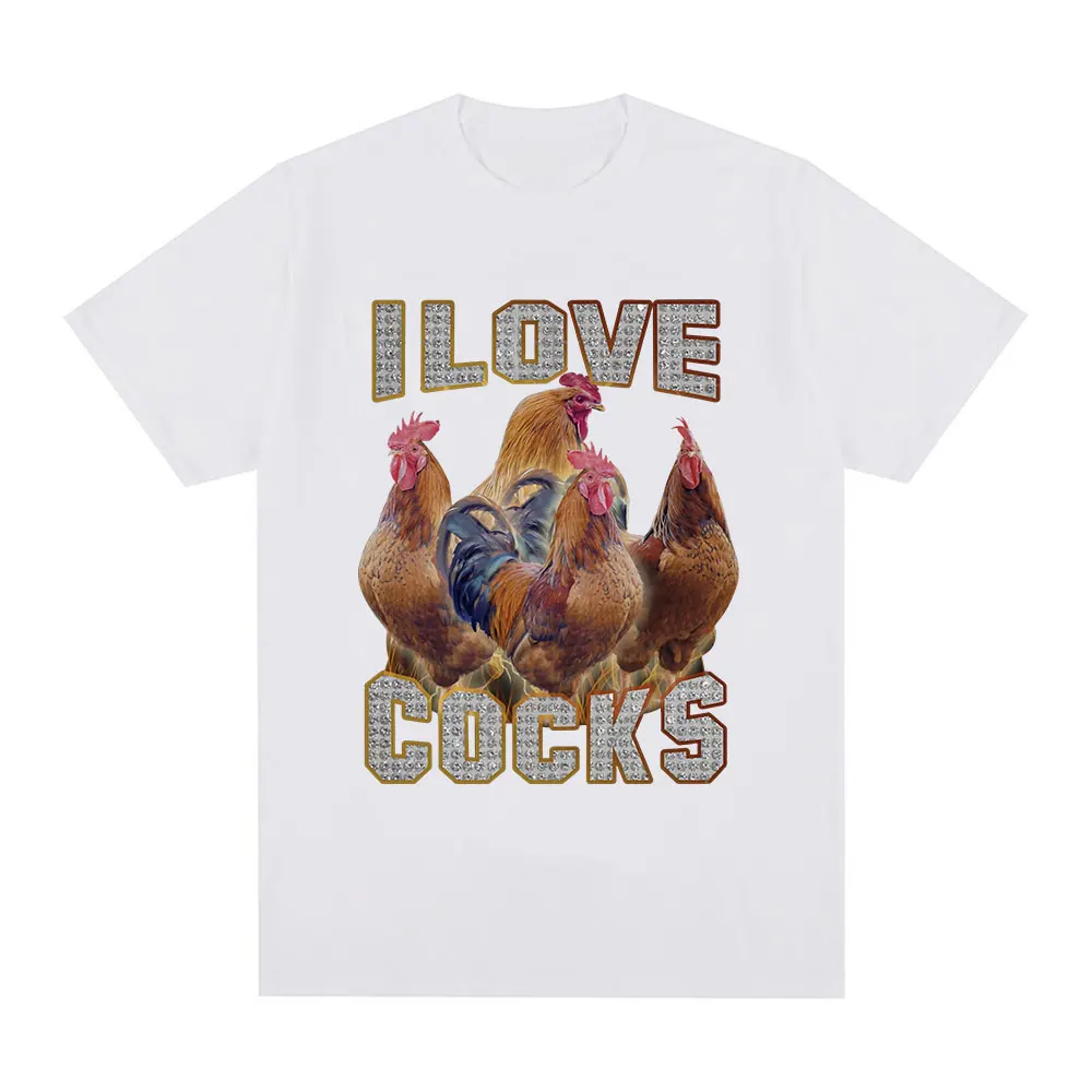 I Love Cocks Funny Roosters Meme T Shirt Chicken Lovers Short Sleeve T-shirt Men Women 100% Cotton Oversized T Shirts Streetwear