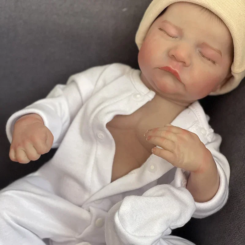 19inch Levi Newborn Reborn Sleeping Baby Doll Full Vinyl Body with 3D Skin Multiple Layers Painting Visible Veins Soft Touch