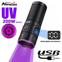 Powerful 200W 365nm UV Flashlight Ultraviolet Blacklight Violet Torch Type-C Rechargeable Pet Urine Stain Fluorescent Detector