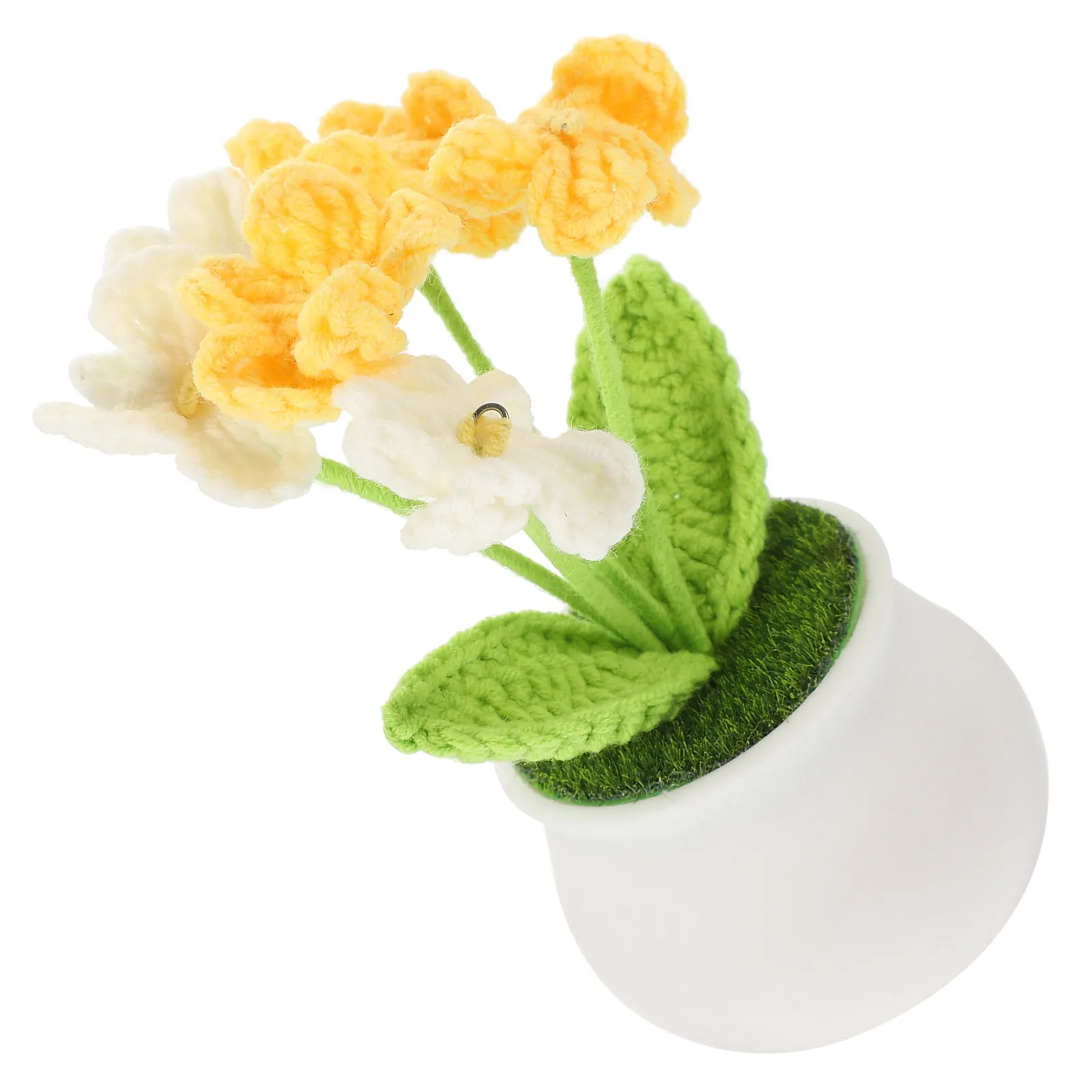 

Crochet Potted Mimic Lily of The Valley Flower Exquisite Handmade Home Office Decoration Faux Crochet Flower Bonsai
