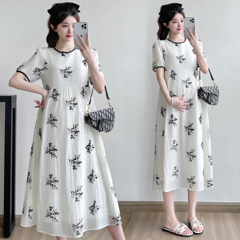 vestido-largo-de-maternidad-para-mujer-talla-grande-ropa-de-embarazo-verano-2026-vestido-de-maternidad-con-mangas-abullonadas-cuello-redondo-bordado-floral-a-la-moda