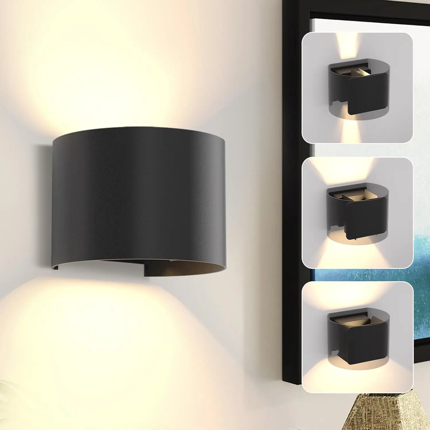 Wandleuchte Aussen LED Wandlampe innen: Außenwandleuchten Schwarz Up Down Außenlampe Wand 5W IP65 Wasserdicht Wandbeleuchtung einstellbar 3000K Warmweiß Außenleuchte für Wohnzimmer Treppenhaus