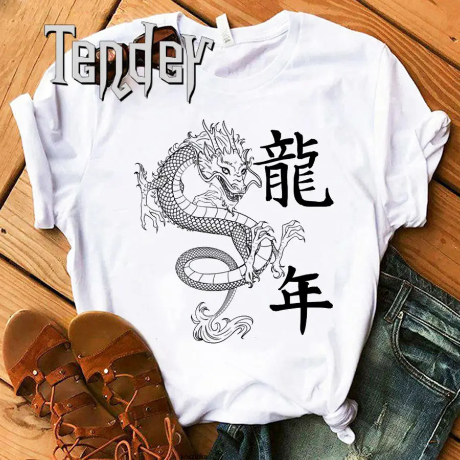 Dragon Printing Oversized T Shirts Summer Women Clothing Chinese New Year 2024 Short Sleeves Tshirt Casual Loose Female Tshirt