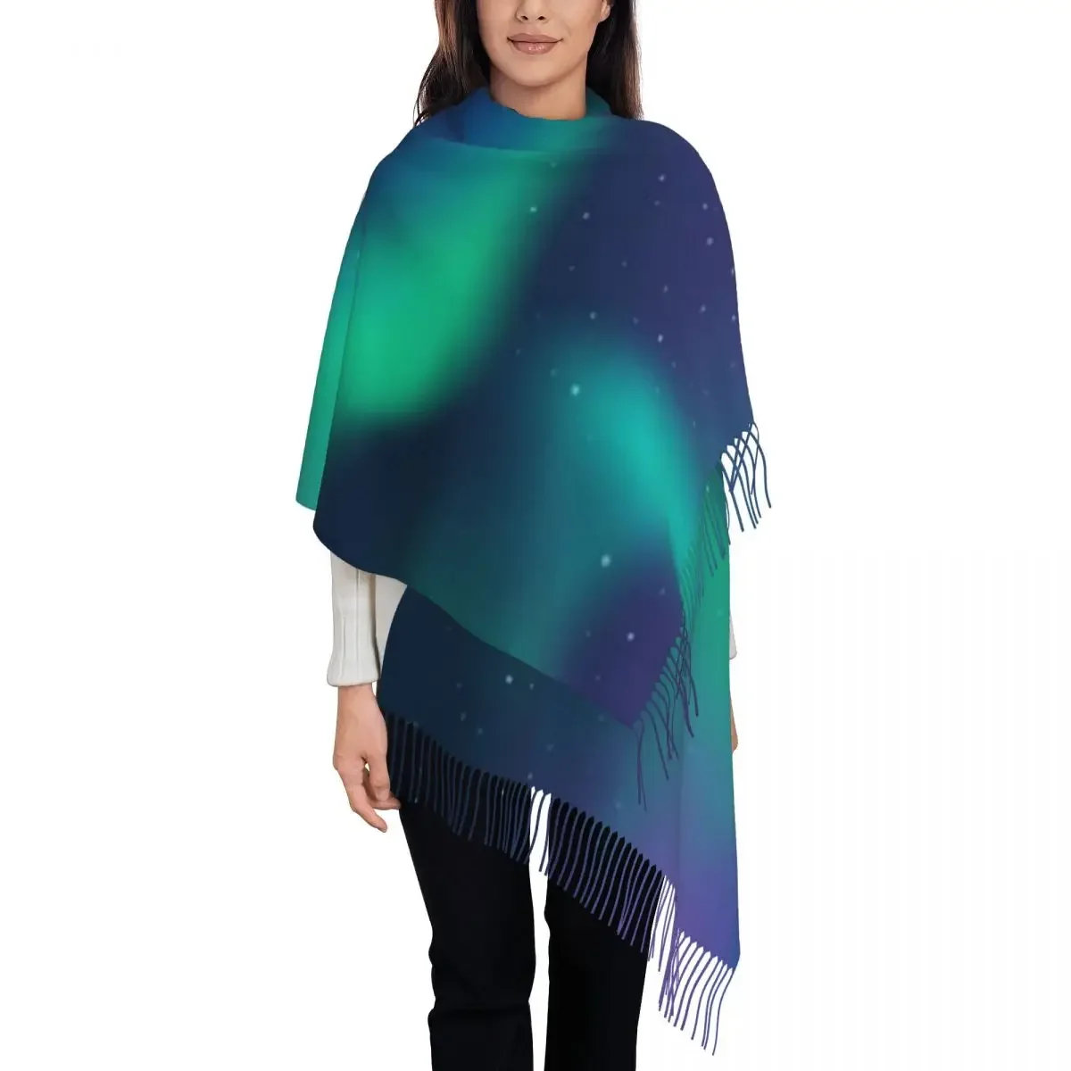 Borealis Northern Lights New Fashion Cashmere like Scarf Tassel Warm Mens and Womens All Match Shawl Scarf