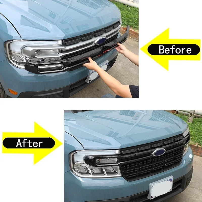 For Ford Maverick 2022 Car Front Bumper Mesh Center Grille Grill Molding Strips Cover Trim ABS Exterior Accessories 2 Pcs