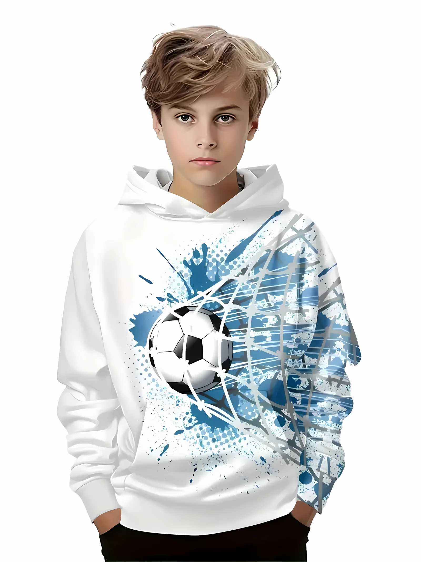 

The 2025 autumn new comfortable children's hoodie with 3D football shooting print and fashionable casual pullover