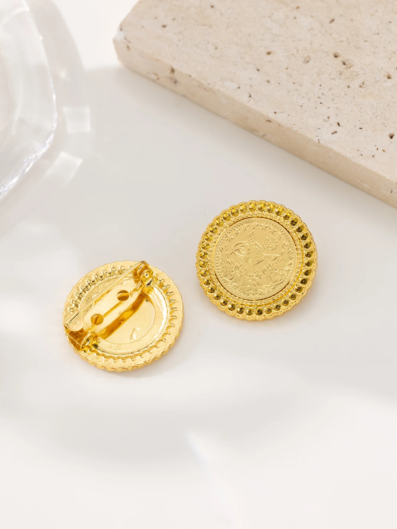 Herseygold Wholesale Turkish Coin Brooch Pin for Women Kurd Wedding Jewery Arabic Muslim Hajib Pin Classic Brooches