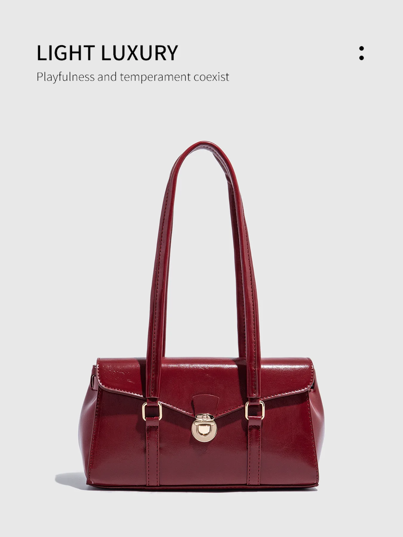 

High End Burgundy Oil Wax Leather Underarm Bag Elegant Women's Magnetic Buckle Shoulder Bag Commuter Versatile Ladies Tote Bags