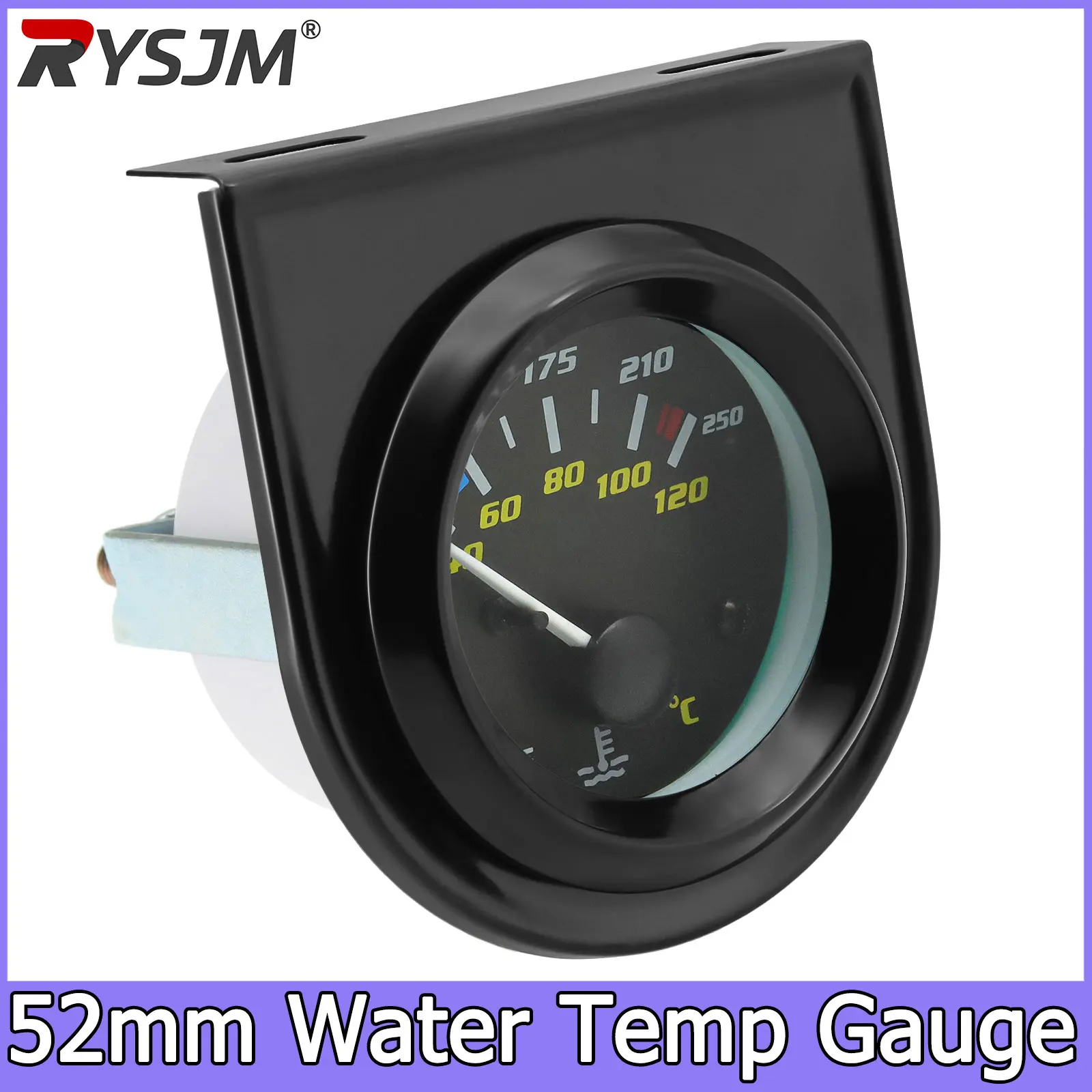 2" 52mm Car Water Temp Gauge 40-120 Celsius/100-250 Fahrenheit Pointer Auto Water Temperature Temp Meter White Led 12V Auto