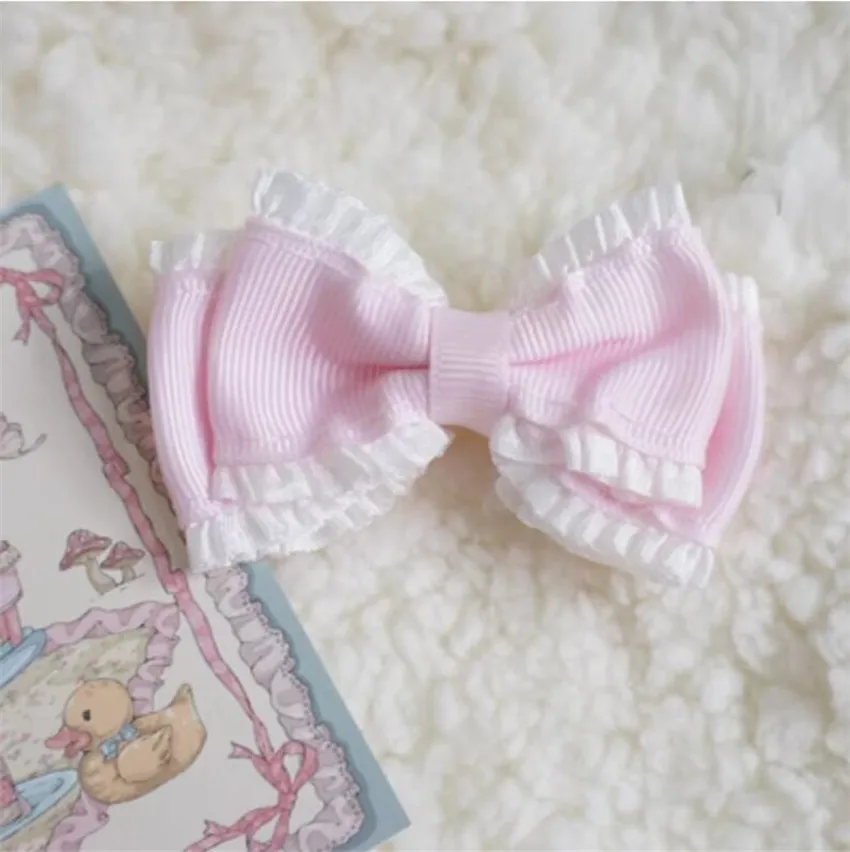 الحلو بريسيس لوليتا الوردي القوس الدانتيل دبوس الشعر أغطية الرأس المرأة الأميرة اكسسوارات للشعر الجانب كليب B2434