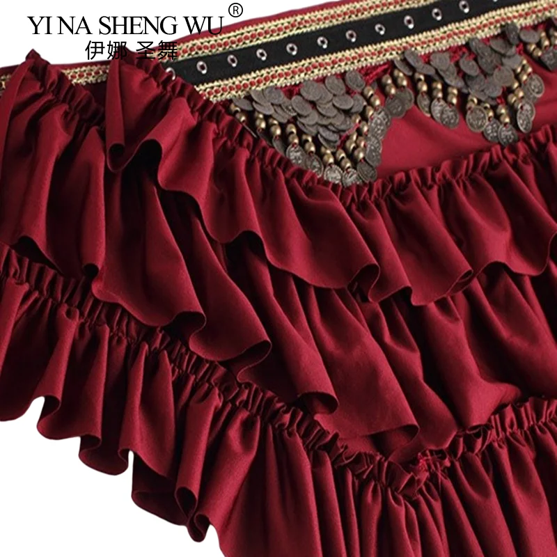 وشاح الورك للرقص الشرقي للسيدات مع عملة نحاسية قبلية ATS حزام لف من الساتان العتيق طويل جدًا للتصوير الفوتوغرافي العربي الفاخر