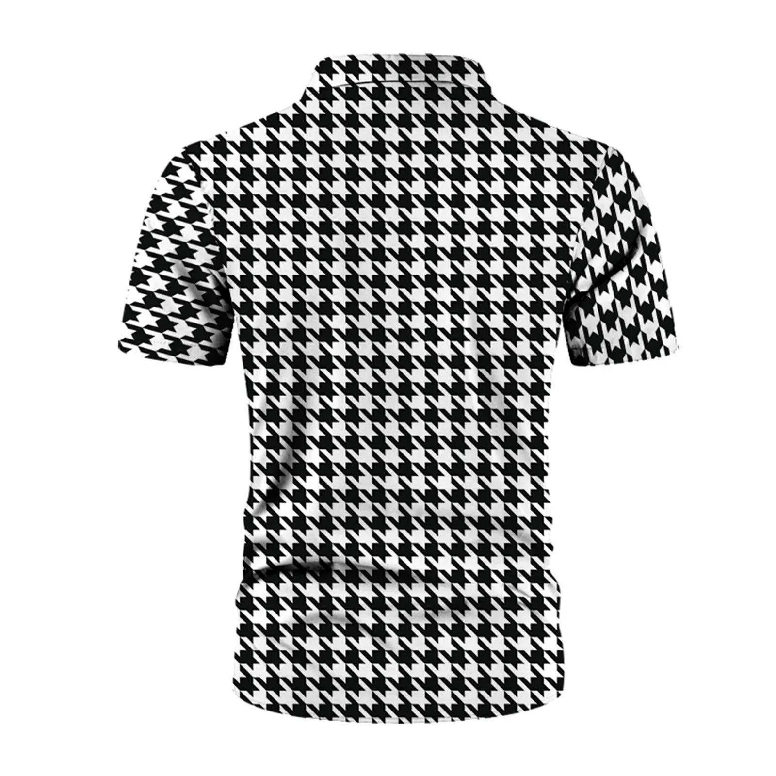 Mens houndstooth Print Shirts Casual Summer Turn-Down Collar Short Sleeve Shirt Beach Tops Summer Clothes For Men