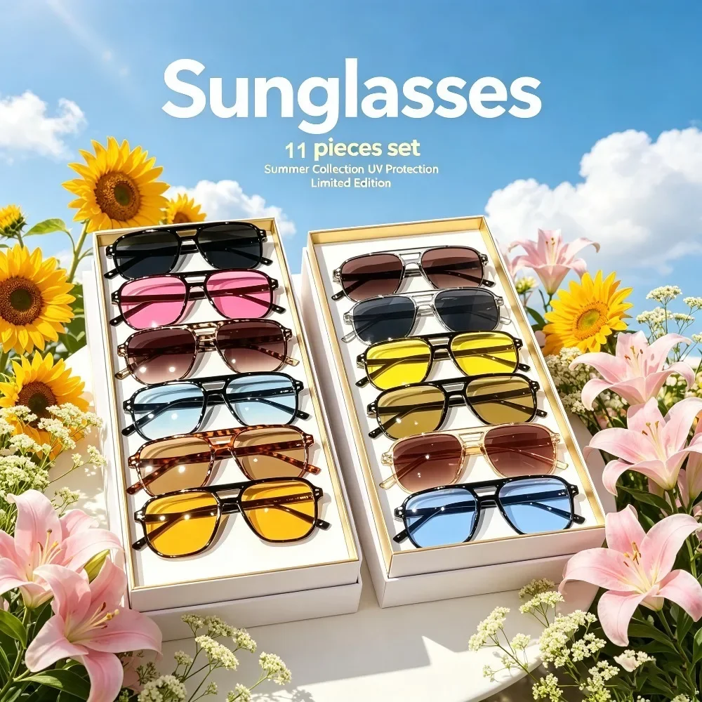 12PCS Fashion Personality Contrasting Color Double Beam Sunglasses Women Ins Wind Sunglasses Internet Celebrity UV Protection Outdoor Wear Suitable for Parties and Parties Daily Wear Color Random