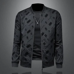 Korean style slim fit jacket, high-quality luxury printed design fashionable jacket, plus size men's casual zipper jacket M-5XL