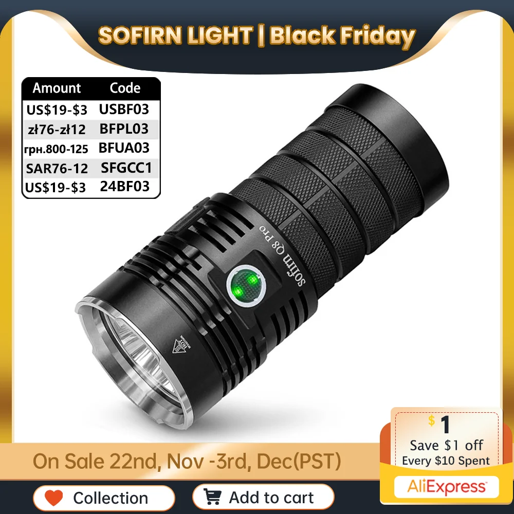 Sofirn Powerful Q8 Pro 11000 Lumen USB C Rechargeable 18650 Flashlight 4* XHP50.2 LEDs Anduril 2 UI Torch with Reverse Charge