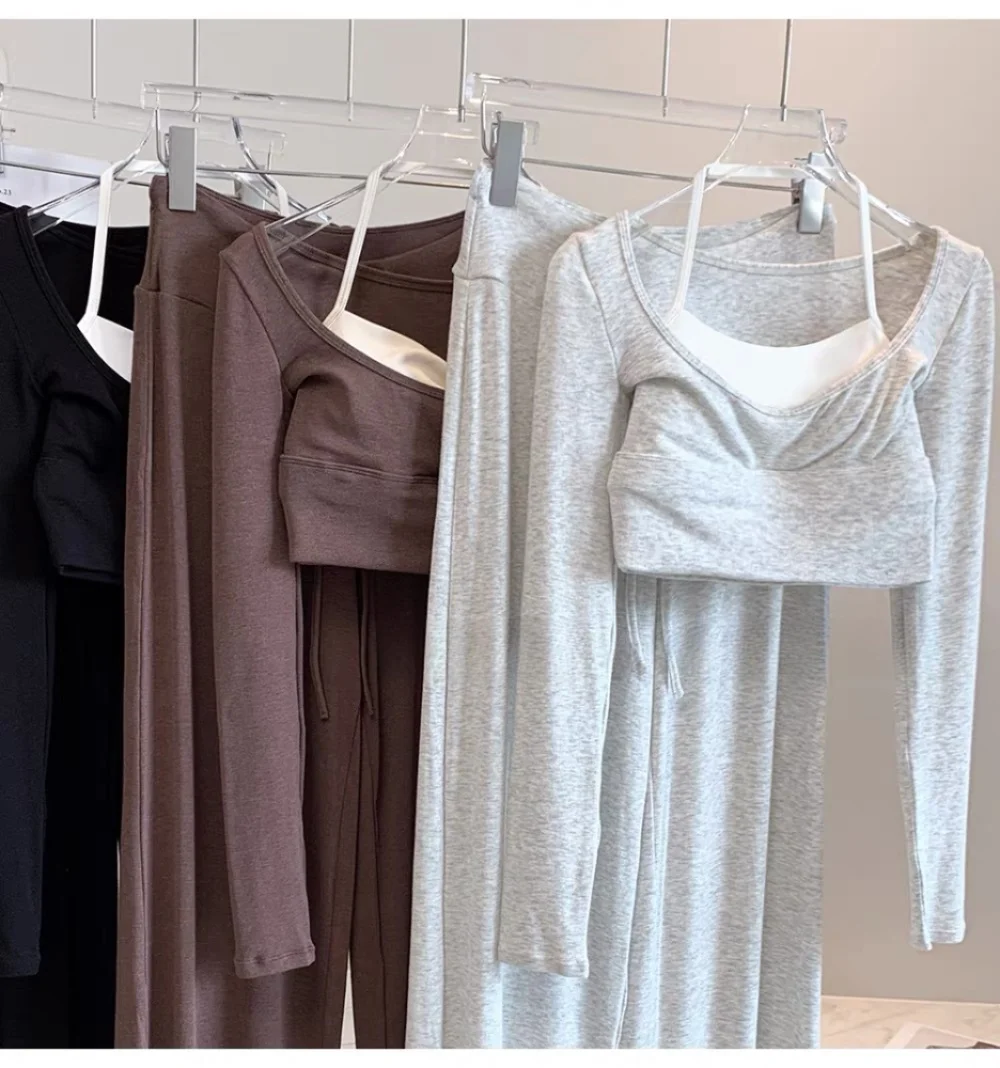 Damen Yoga-Top mit eckigem Ausschnitt, langen Ärmeln, integriertem BH, „Naked-Feeling“, Kontrastfarben, schmaler Passform, atmungsaktiv, Fitness-Workout-Crop-Top – Detail 12