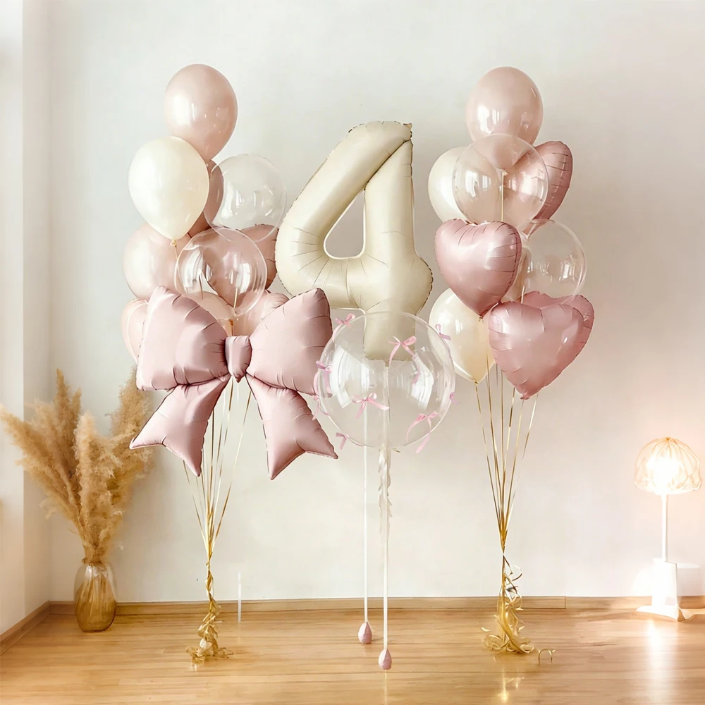 Milchweißes Zahlen- und Schleifenballon-Set Rosa Schleifenband Transparenter Bobo-Ballon für Geburtstagsfeier Jubiläumsfeier Dekoration – Detail 5