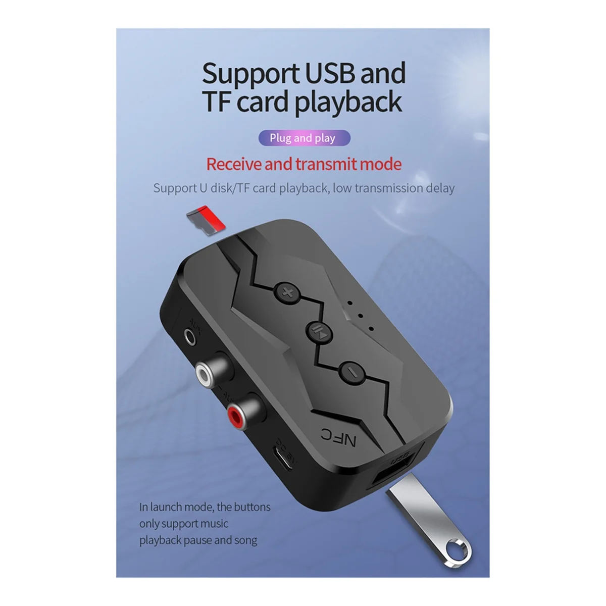 5.0 All-In-1 Bluetooth Receiver NFC Bluetooth Transmitter Supports TF Card U Disk Playback RCA Call Adapter