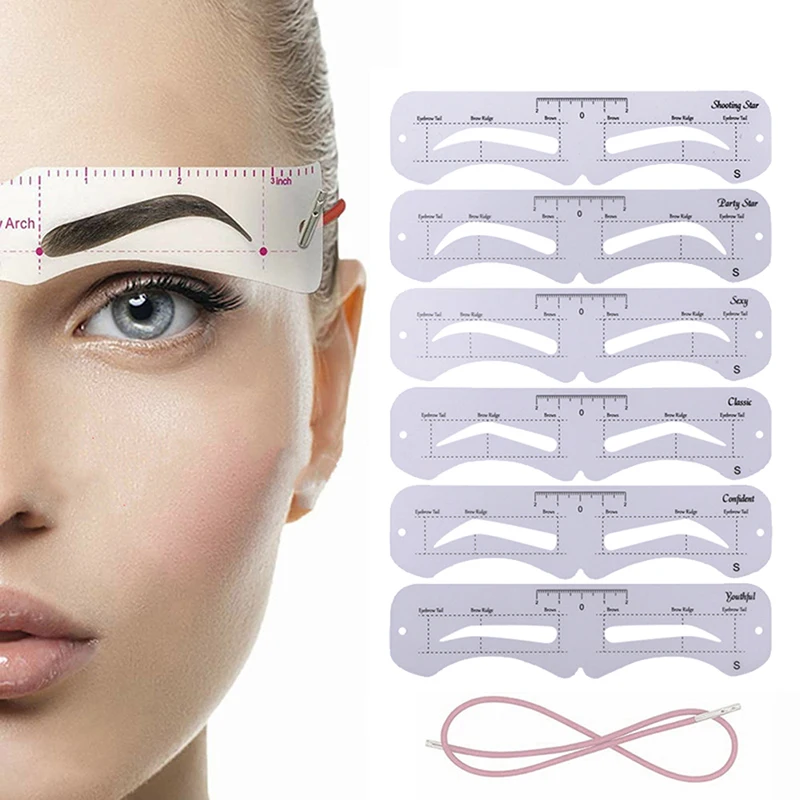 6PCS Die neue feste PVC-Augenbrauenformer-Vorlage kann für elegante Augenbrauen-Make-up-Tools mit hochwertigen Aufklebern wiederverwendet werden