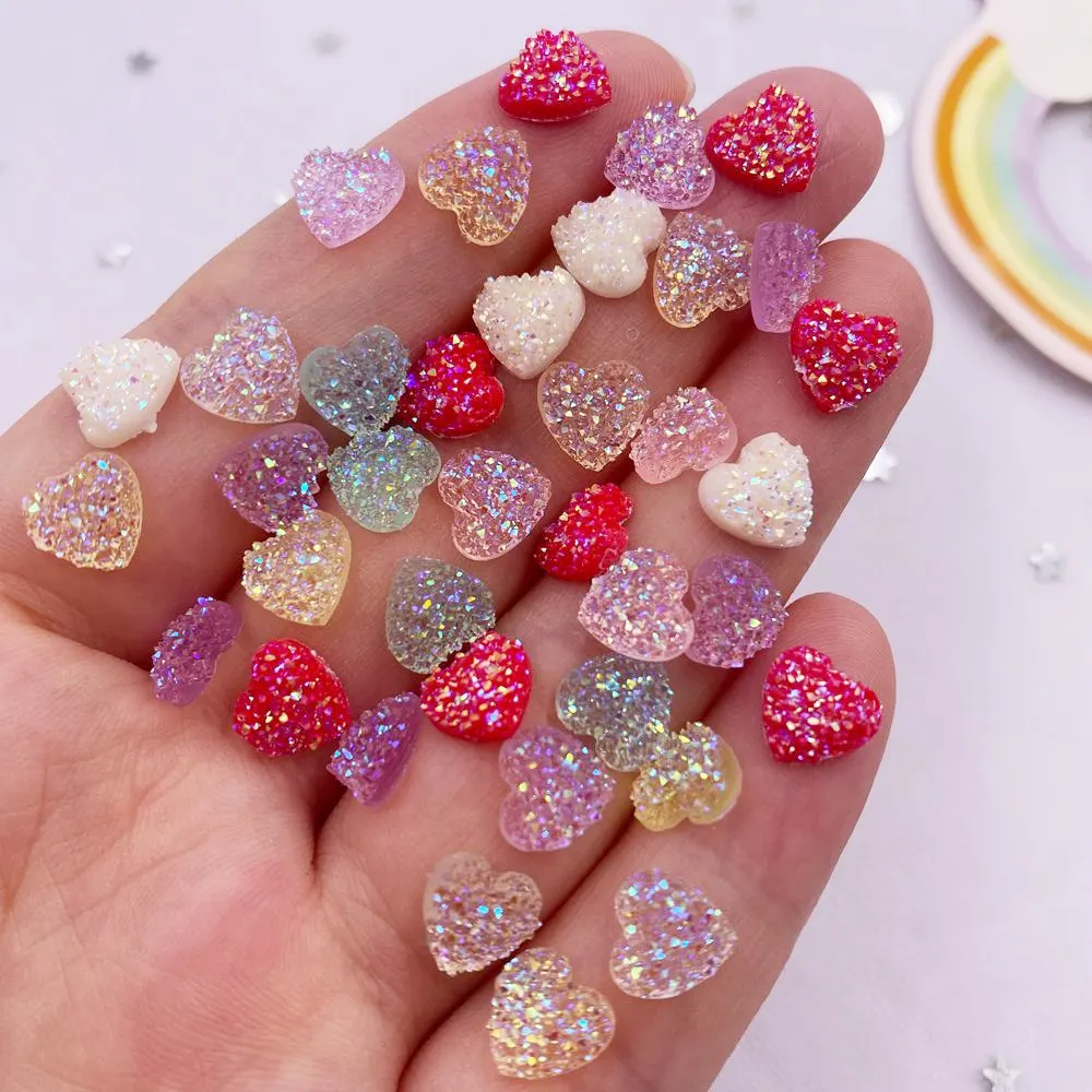 100pcs AB Resin 8mm Bling Candy Color Mini Sweet Heart Ore Flatback Rhinestone Ornaments DIY Wedding Applique Nail Art Gem Craft