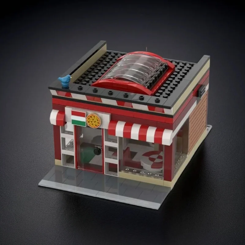 

424pcs MOC Smal Pizza Restaurant City Architecture Street Scene Model Building Blocks Castle Adventure Technical Custom Toy Gift