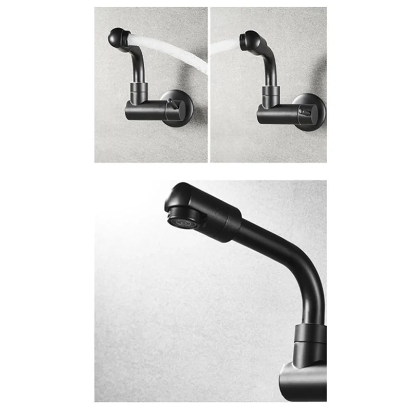 YWDZ-2X 360 Degree Rotating Black Wall Mounted Single Cold Water Mixer Solid Brass Sink Basin Faucet Mop Pool Water Taps