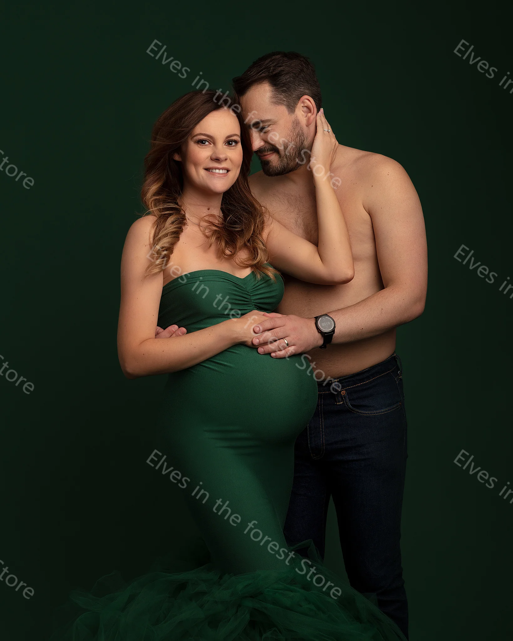 Vestidos de Noche verde oscuro para mujer, túnicas de fotografía de sirena Sexy con volantes escalonados desmontables, vestidos de embarazo sin mangas