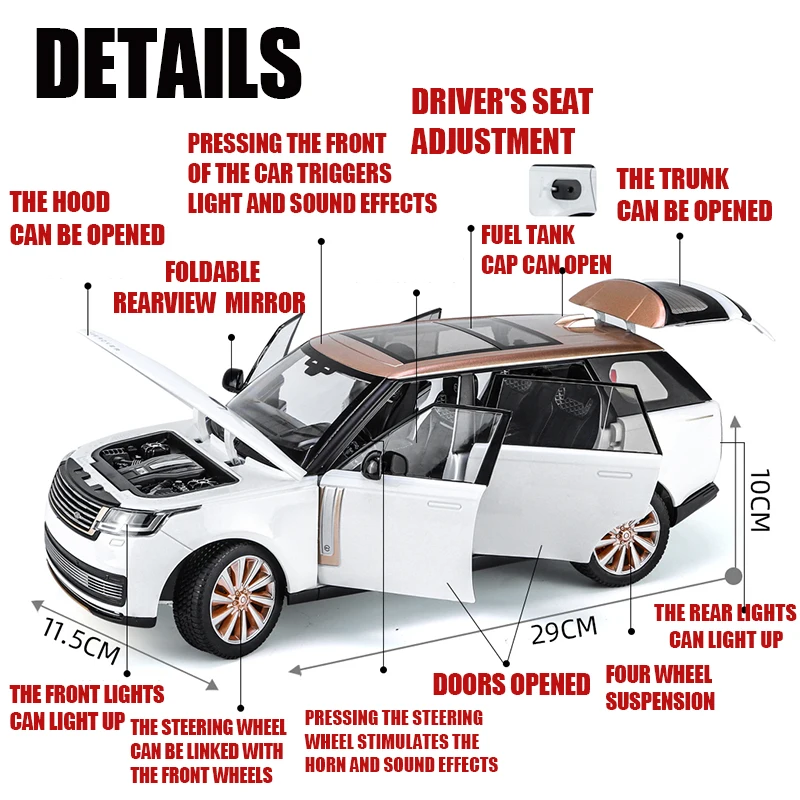 مرخص بمقياس 1:18 رينج روفر SV2022 للطرق الوعرة مصنوع من خليط معدني نموذج رائع ضوء الصوت التراجع هدية للأطفال الموصى بها