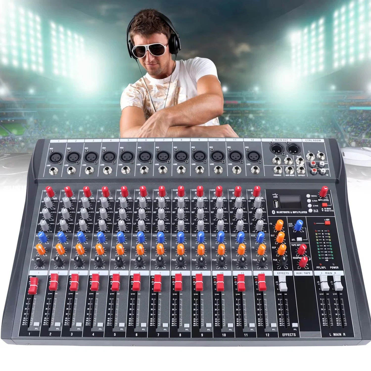 

New 12 Channel DJ Studio Audio Professional Audio Mixer Console Sound Live Studio Sound Mixing Console Machine w/ USB