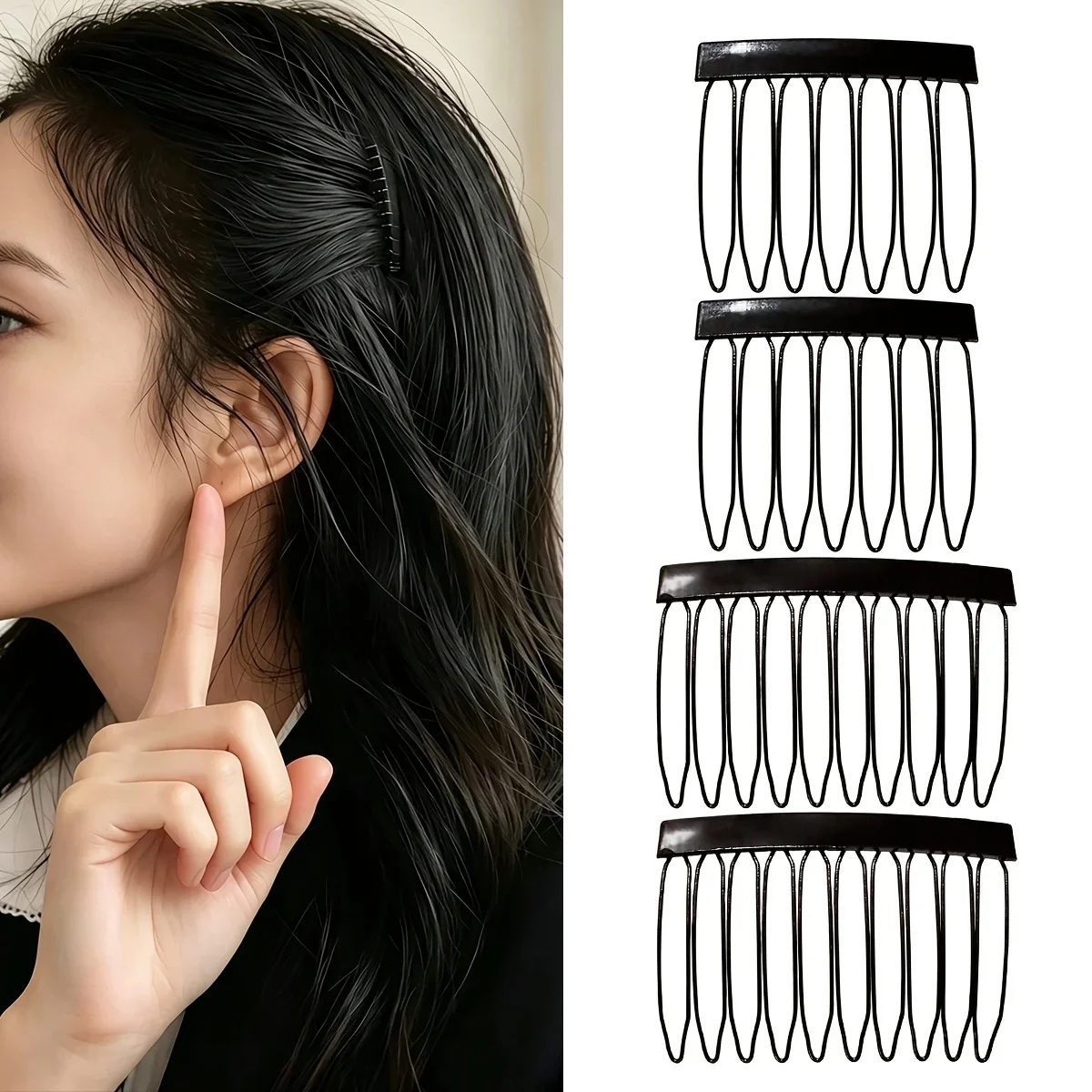 4Pcs Invisible Invisible Upside-down Comb Hairpins, Hairpins for Fluffy Hair on The Side of The Head, Broken Hair Bangs Hairpins