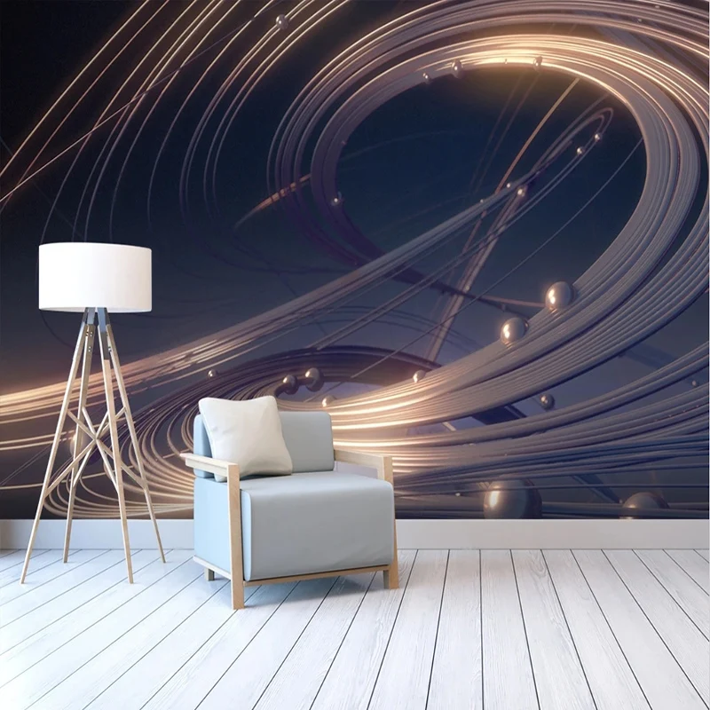 Custom Any Size Wall Cloth Abstract Gold Line Round Ball 3D Mural Living Room TV Cafe Background Wall Decor Papel De Parede 3D