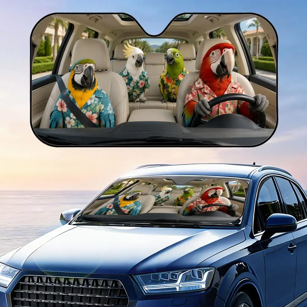 

Parrot with Hawaiian Shirt Sun Visor Car Windshield Sunshade UV Protection Reflective Foldable Heat Insulation Cover