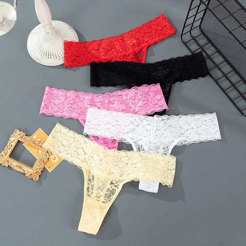 

3PCS Lace Floral G-String Panties Women's Low Waist Thong M-2XL Breathable Briefs Sexy Hollow Out Underwear Transparent Panty