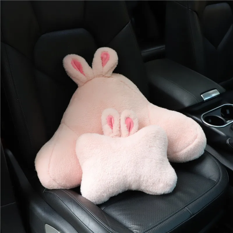 

Cute Rabbit/Cat Four Seasons Universal Cute Cartoon Lumbar Support Headrest Pillow Car Interior Decorations Car Neck Pillow