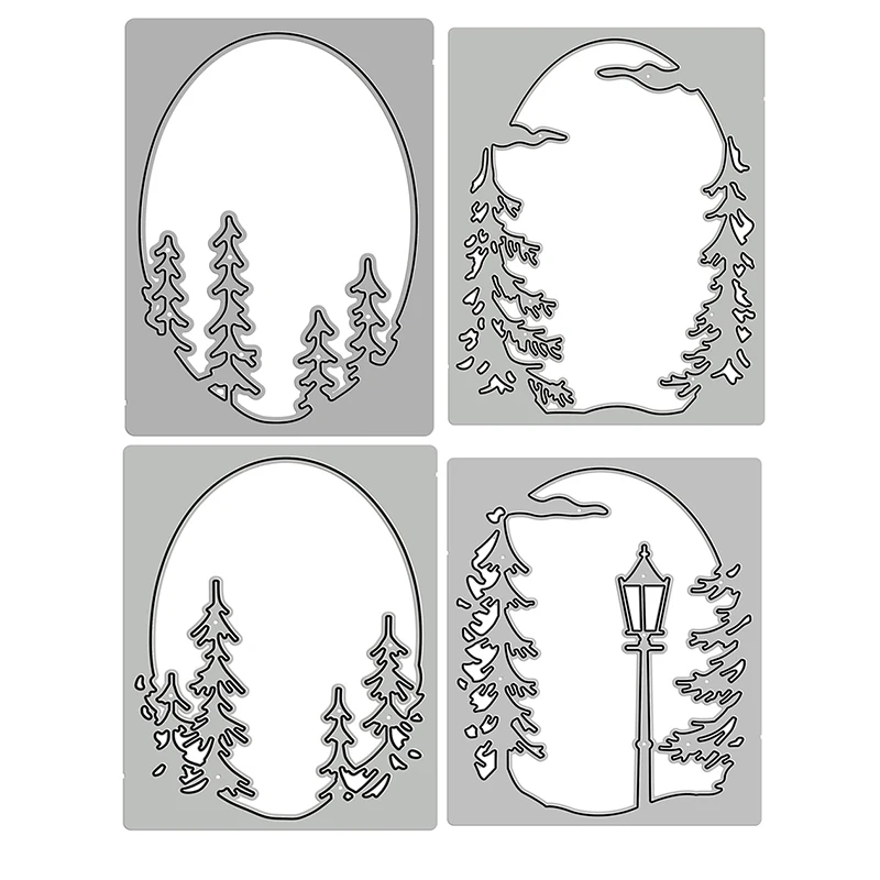 Pine Tree Background Metal Cutting Dies, DIY Scrapbooking Winter Card Making, Street Lamp Stencils, New Arrival, 4Pc Layer, 2023