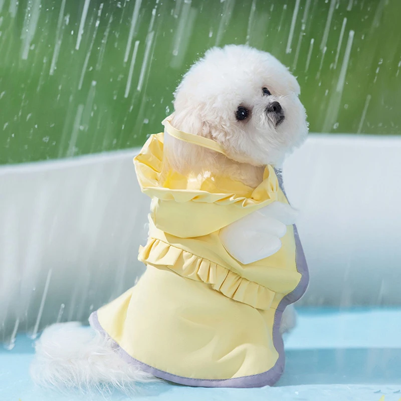 

Puppy Rain Poncho Rainy Day Bichon Frise Waterproof Clothes Schnauzer Angel Raincoat Small Dog All Inclusive Open Button Clothes