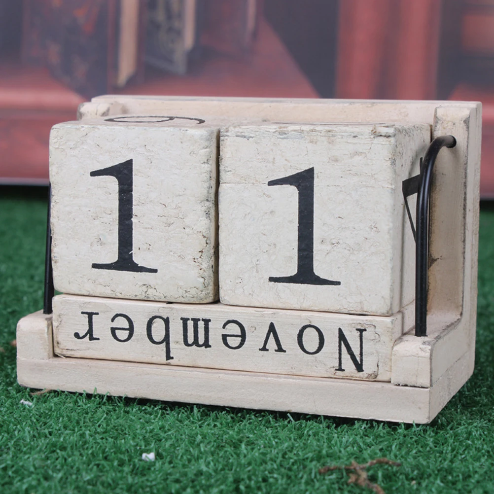 

Wooden Desk Calendar Home Decor Rustic Finish Reusable Perpetual Vintage Style Wooden Crafts Desk Gift Idea