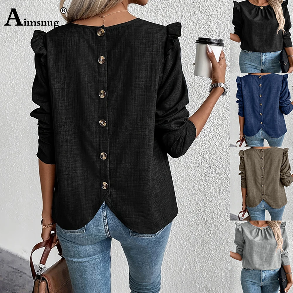 Large Big 3XL Women Casual Boho Tops Female Back Style Buttons Up T-Shirt Ladies Simple Classic Ruffle Sleeve Basic Tees Shirt